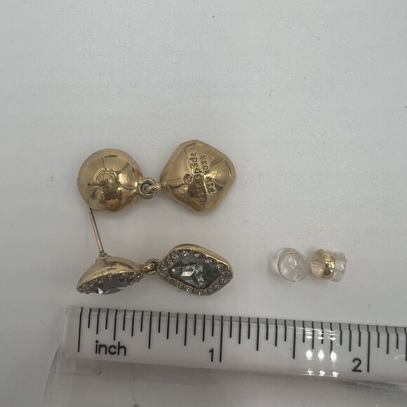 Kate Spade Earrings 14K Gold Plated Dangle Pierced Rhinestone Square Sparkle - Picture 2 of 9